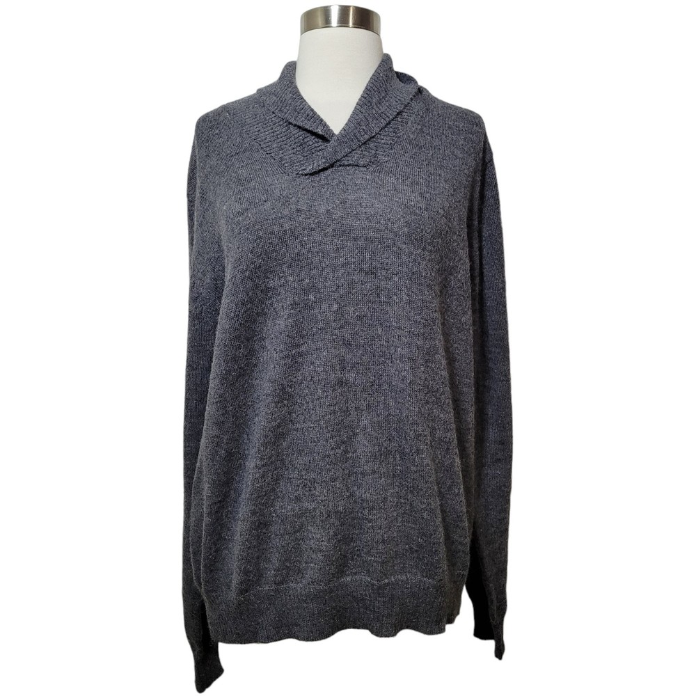 Joseph Abboud Men Gray Knit Sweater Wool Long Sleeve Shawl Neck Pullover Large